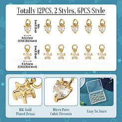 12 pièce 2 styles de breloques en laiton micro pavées en zircone cubique&nbsp;KK-TA0008-70A