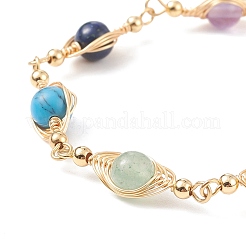 Bracciale a catena a maglie ovali con pietre preziose miste naturali e sintetiche&nbsp;BJEW-JB08912