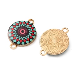 Ciondoli a maglie piatte rotonde in lega smaltata con stampa mandala floreale.&nbsp;FIND-G118-02G