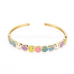 Эмалевый браслет-манжета с улыбающимся лицом&nbsp;BJEW-S141-09