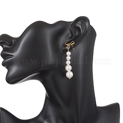 Серьги-гвоздики с круглыми кисточками и бантом из ракушечного жемчуга&nbsp;EJEW-JE06849