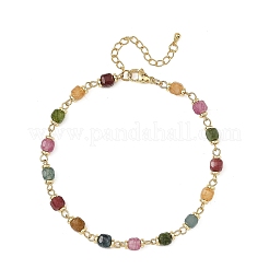 Cavigliere con catena di perline cubiche sfaccettate in tormalina naturale multicolore.&nbsp;AJEW-AN00875