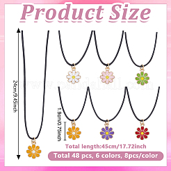 48 шт. 6-цветный эмалированный сплав с подвеской в виде цветка на вощеном шнуре&nbsp;NJEW-GO00002