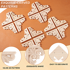 Artisanat d'applique onlay sculpté en bois massif naturel&nbsp;WOOD-WH0002-34