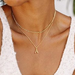 Colliers double couche avec pendentif initial en alliage pour femmes et hommes&nbsp;WG365C5-01