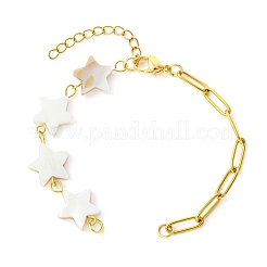 Armbandherstellung aus Büroklammerkette aus Edelstahl 304 und Gliederkette aus Naturmuschel in Stern-&nbsp;AJEW-JB01608