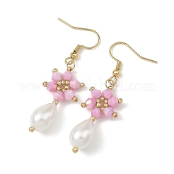 Pendientes colgantes con perlas bicónicas de vidrio galvanizado anti-deslustre y forma de lágrima.&nbsp;EJEW-MZ00765