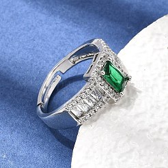 Anelli aperti con polsino in ottone micro pavé di zirconi cubici trasparenti&nbsp;CU-CBA5C10-14P