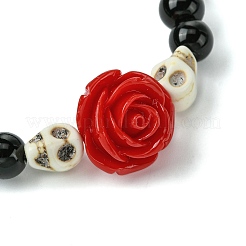 Set di braccialetti elasticizzati con perline rotonde in pietra nera sintetica da 2 pz 2 colori a tema Halloween da 8.5 mm&nbsp;BJEW-JB10882