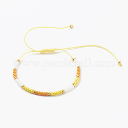 (Jewelry Parties Factory Sale)Adjustable Nylon Thread Braided Bead Bracelets, with Round Glass Seed Beads, Yellow, Inner Diameter: 1-5/8~4 inch(4~10cm)
