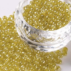 Perline semi di vetro, trans. colori lustered, tondo, giallo, 3mm, Foro: 1 mm, circa 1111pcs/50g, 50 g / borsa, 18 borsa/2 libbre