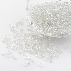 8/0 Glass Seed Beads, Trans. Colors Rainbow, Round, Clear, 3mm, Hole: 1mm, about 1102pcs/50g