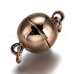 Gestellbeschichtete Messing-Magnetverschlüsse mit Schlaufen, starker Magnet der Klasse n45, mit gelöteten Biegeringen, langlebig plattiert, Runde, Echtes rosafarbenes Gold überzogen, 15x10 mm, Bohrung: 3.5 mm, Ring: 5x0.5 mm