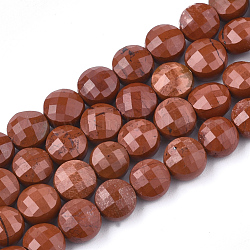 Los abalorios rojos jaspe hebras naturales, facetados, plano y redondo, 6~6.5x4~4.5mm, agujero: 0.7 mm, aproximamente 61 pcs / cadena, 14.9 pulgada