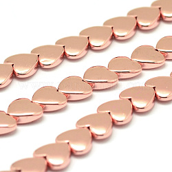 Electroplate Non-Magnetic Synthetic Hematite Beads Strands, Heart, Rose Gold Plated, 7x8x3mm, Hole: 1mm, about 62pcs/strand, 15.9 inch(40.5cm)