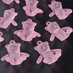 Frosted Acrylic Pendants, Bear, Pearl Pink, 38.5x34x15mm, Hole: 2.5mm, about 94pcs/500g
