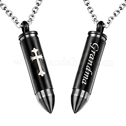 Bullet Shape with Cross and Word Grandma Urn Ashes Pendant Necklace, 316L Stainless Steel Memorial Jewelry for Men Women, Electrophoresis Black, Word, 16.14 inch(41cm)