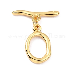Rack Plating Brass Toggle Clasps, Long-Lasting Plated, Irregularity Ring, Real 18K Gold Plated, Ring: 20x12x2.5mm, Hole: 2mm, Bar: 23.5x7x2mm, Hole: 2mm