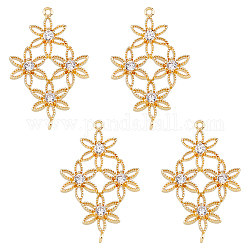 Superfundings 4 Stück Verbindungsanhänger aus Messing mit klarem Zirkonia in Pavé-Fassung, 4 Blumenglieder, Licht Gold, 23.5x15x2.5 mm, Bohrung: 0.8 mm