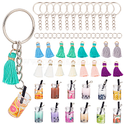 OLYCRAFT 60pcs Bubble Tea Keychain Kit Colorful Boba Keychain Making Kit Milk Tea Keychain Accessories Boba Charms Milk Tea Cup Pendants with Tassels Keychain Rings for DIY Keychain Jewelry Making