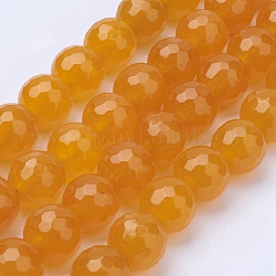 Natural Malaysia Jade Bead Strands, Dyed, Faceted, Round, Dark Goldenrod, 8mm, Hole: 1mm, about 46pcs/strand, 14.5 inch(36.83cm)