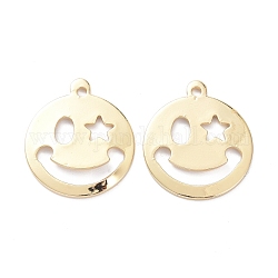 Brass Pendants, Long-Lasting Plated, Flat Round & Smiling Face & Star, Real 14K Gold Plated, 19.5x17x1mm, Hole: 1.5mm