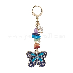 Décorations pendentif en alliage d'émail papillon, avec perles de pierres précieuses chakra et 304 boucle d'oreille dormeuse en acier inoxydable, bleu foncé, 63mm