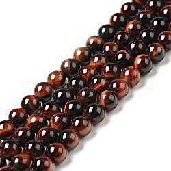 Naturstein Perlen, Runde, Tigerauge, gefärbt und erhitzt, Klasse A, rot, ca. 6 mm Durchmesser, Bohrung: ca. 1 mm, 65 Stk. / Strang