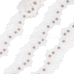 2 m langer, bestickter Spitzenbesatz aus Polyester, Blumenbesatz, Bekleidungszubehör, weiß, 2-1/4 Zoll (57 mm), ungefähr 2.19 yards (2m)/pc