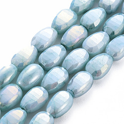 Mèches de perles de verre craquelé peintes au four opaque, facette, de couleur plaquée ab , graines de melon, turquoise pale, 9x6x4.5mm, Trou: 1.2mm, Environ 50 pcs/chapelet, 17.32 pouces (44 cm)