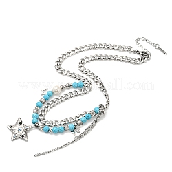 304 colliers double couche en verre en acier inoxydable, colliers pendentif étoile pour femmes, couleur inoxydable, 16.34 pouce (41.5 cm)