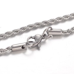 304 из нержавеющей стальной трос цепи ожерелья, с карабин-лобстерами , цвет нержавеющей стали, 27.6 дюйм (70 см), 2.2 мм