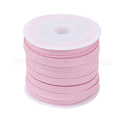 Cuerda de ante imitación, encaje de imitación de gamuza, color de rosa caliente, 5x1.5mm, alrededor de 5.46 yarda (5 m) / rollo, 25 rollos / bolsa