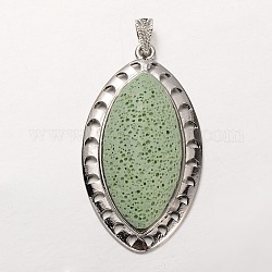 Platinum Plated Alloy Synthetic Lava Rock Big Horse Eye Big Pendants, Dyed, Pale Green, 60x33x13mm, Hole: 7x3mm