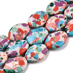 Chapelets de perles de pierres précieuses synthétiques, teinte, ovale, colorées, 26x19x8mm, Trou: 1mm, Environ 15 pcs/chapelet, 15.5 pouce