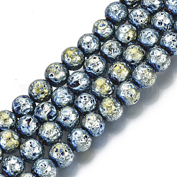 Fili di perle di roccia lavica naturale elettrodeposta, tondo, accidentato, azzurro acciaio chiaro, 6.5mm, Foro: 1 mm, circa 60pcs/filo, 14.96 pollice (38 cm)