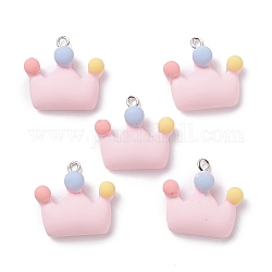 Opaque Resin Pendants, with Platinum Tone Iron Loops, Crown, Colorful, 23x24x8mm, Hole: 2mm