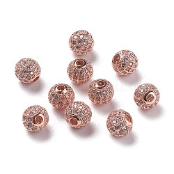 Perline in ottone zirconi, tondo, oro roso, 8x8mm, Foro: 1.5 mm