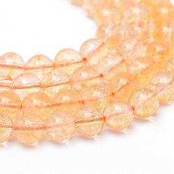 Round Natural Citrine Bead Strands, Dyed & Heated, 10~11mm, Hole: 1mm, about 39~40pcs/strand, 14.5~14.9 inch