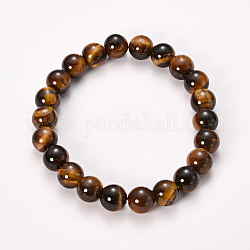 Bracelets extensibles avec perles en œil de tigre, ronde, 2-1/8 pouce (55 mm), perle: 8~9 mm