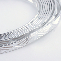 Filo di alluminio strutturato, filo metallico metallico pieghevole, filo piatto, filo della striscia della lunetta per la fabbricazione di gioielli cabochon, argento, 5x1mm, circa 32.8 piedi (10 m)/rotolo