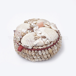 Handmade Spiral Shell Boxes with Cardboard inside, Flat Round, Navajo White, 9.4x4.5cm
