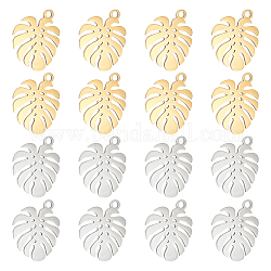 UNICRAFTALE 16pcs 2 Colors Leaf Charms 16mm Stainless Steel Dangle Pendants Hypoallergenic Hollow Leaf Charms for DIY Jewelry Necklace Bracelet Earring