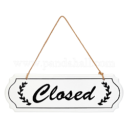 CREATCABIN Closed & Open Sign Natural Wood Door Hanging Decoration for Front Door Decoration, with Jute Twine, Rectangle, White, 24.8cm, Rectangle: 9.6x29.7x0.8cm
