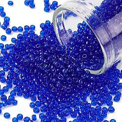 12/0 grade a perles de rocaille en verre rondes, couleurs transparentes, bleu, 12/0, 2x1.5mm, Trou: 0.8mm, environ 30000 pcs / sachet 