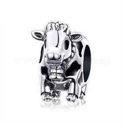 925 Sterling Silver European Beads, Large Hole Beads, Cow, Platinum