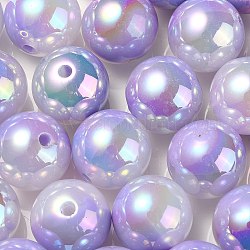 Placage uv perles acryliques opaques irisées arc-en-ciel, deux tons, ronde, support violet, 17.5mm, Trou: 2.7mm
