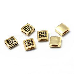 Perles de zircone cubique de placage de rack en laiton, Plaqué longue durée, carrée, or, 9x9x4mm, Trou: 1.5x5.5mm