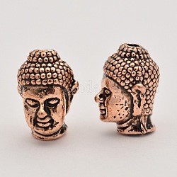 Alloy 3D Buddha Head Beads, Antique Rose Gold, 13x8.5x8mm, Hole: 1.5~2mm