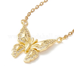 Collier pendentif papillon en zircone cubique claire, 304 bijoux en acier inoxydable pour femme, or, 17.72 pouce (45 cm)